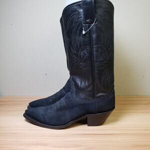 Justin Women's 6B Classic Tall Western Boots Black Leather Pointed Toe Cowgirl